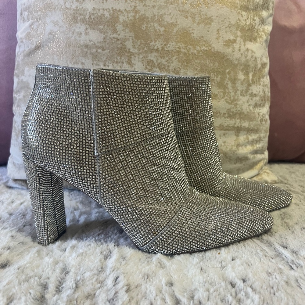 Steve Madden Rhinestone Silver Heeled Boots